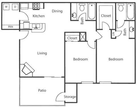 a floor plan of a house with a bedroom and a living room